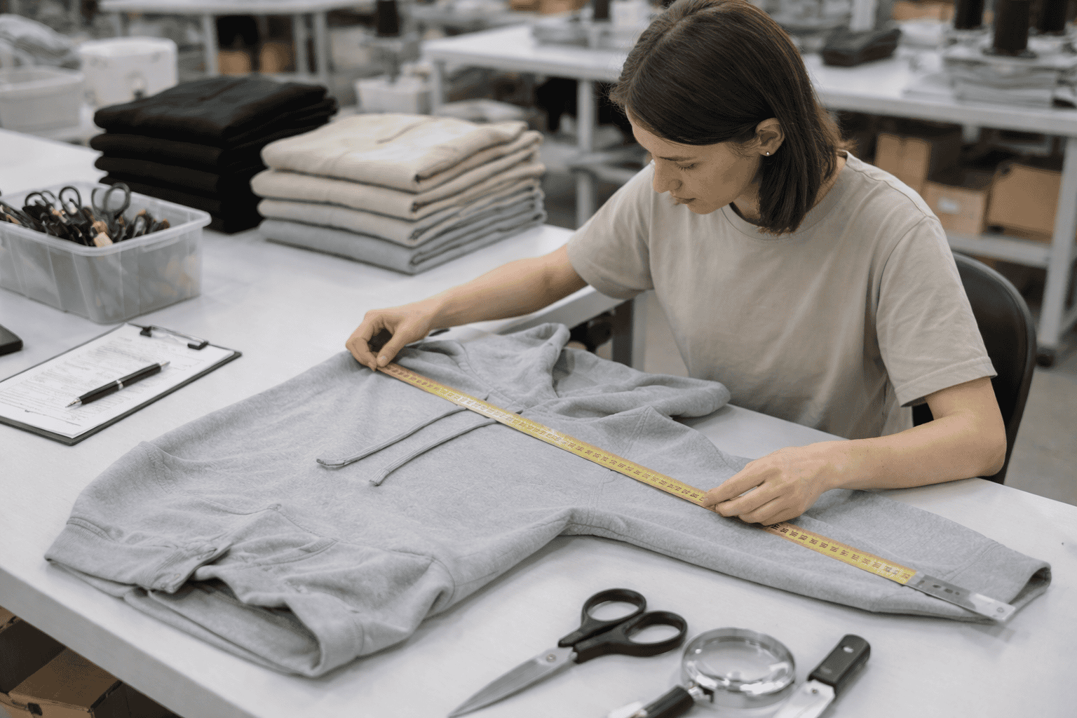 Quality control inspection in clothing factory