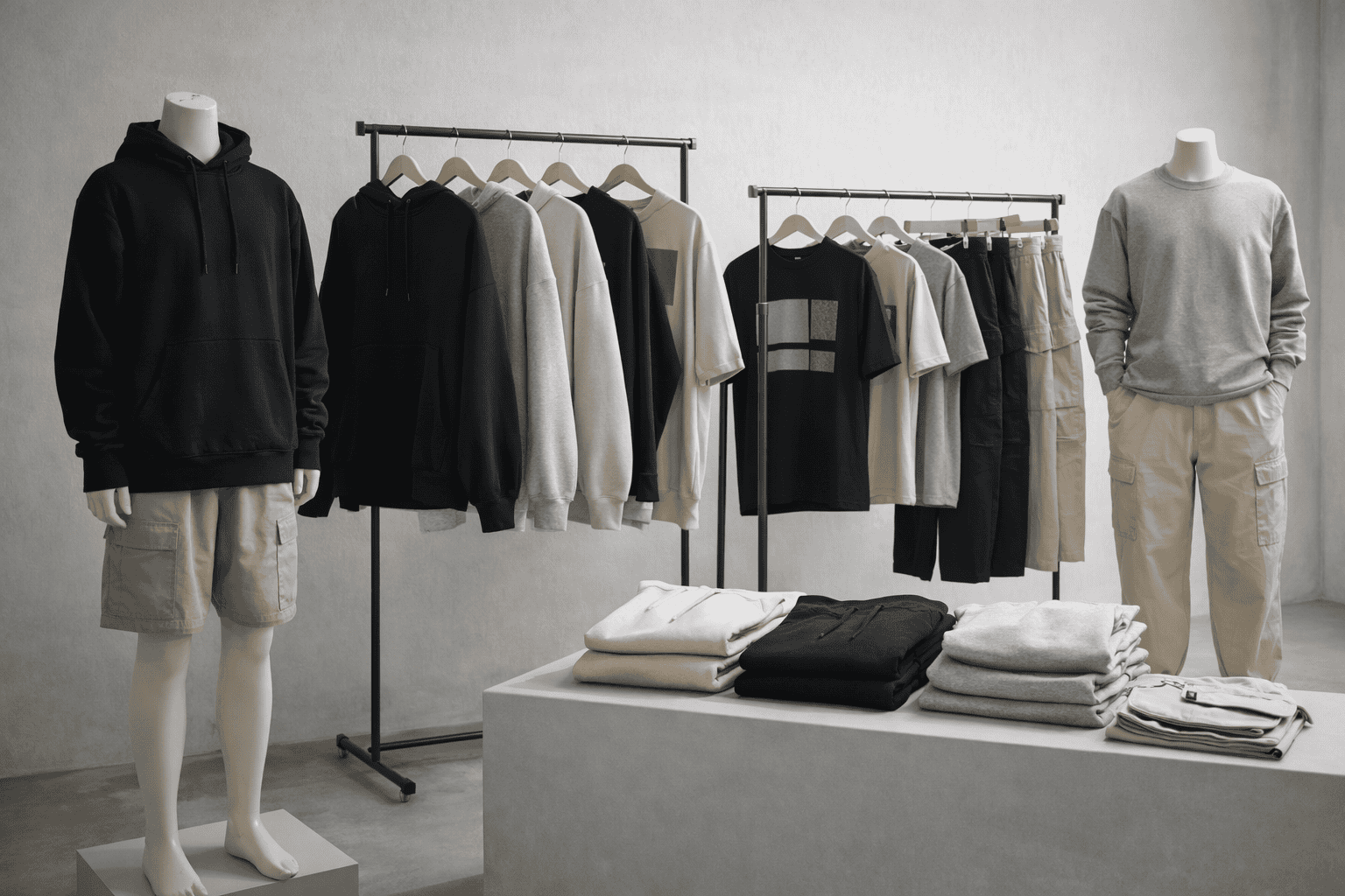 Streetwear clothing collection showroom