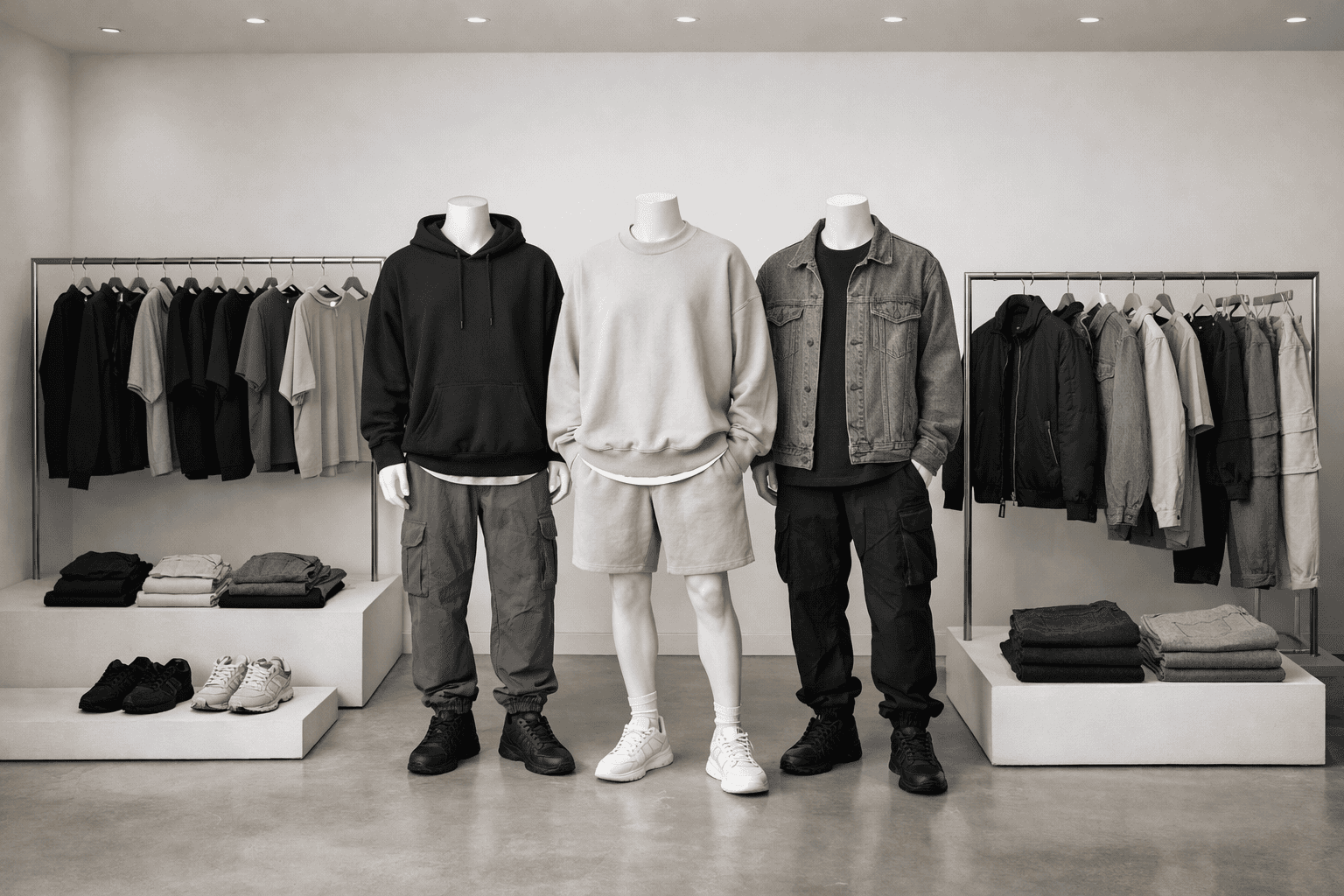 Modern streetwear collection showroom
