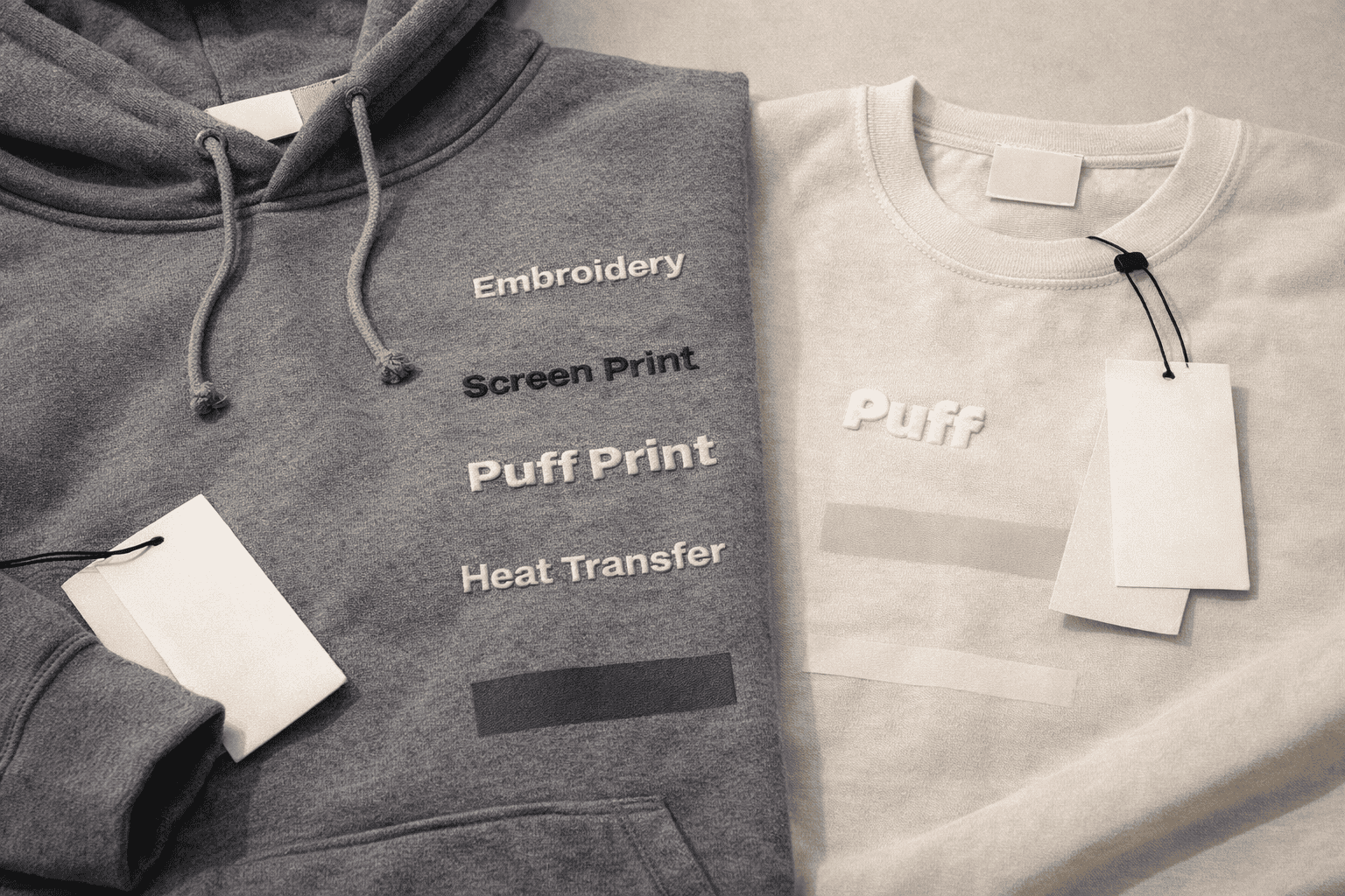 Custom streetwear logo embroidery and printing techniques on hoodie and t-shirt