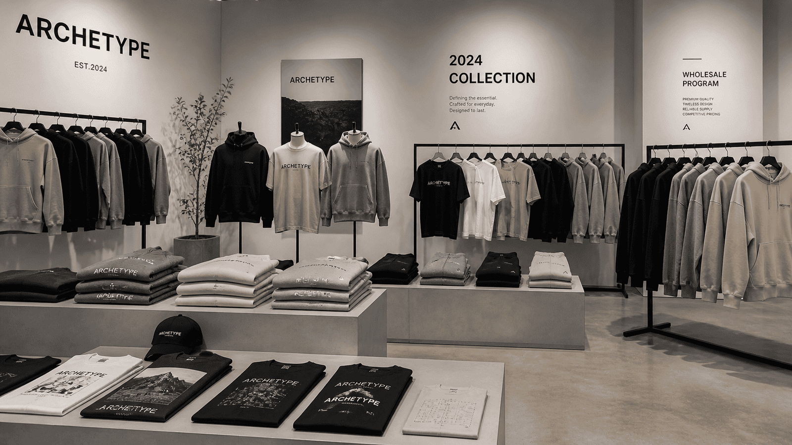 Streetwear clothing collection showroom