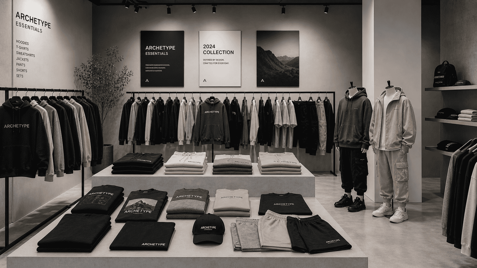 Streetwear clothing showroom display