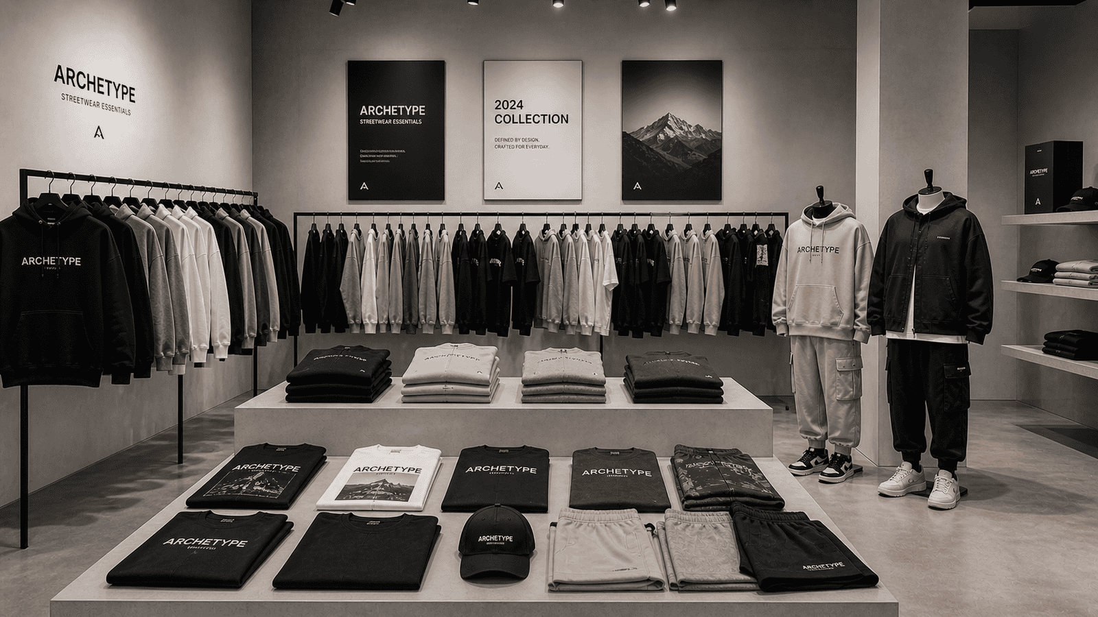 Streetwear clothing collection showroom