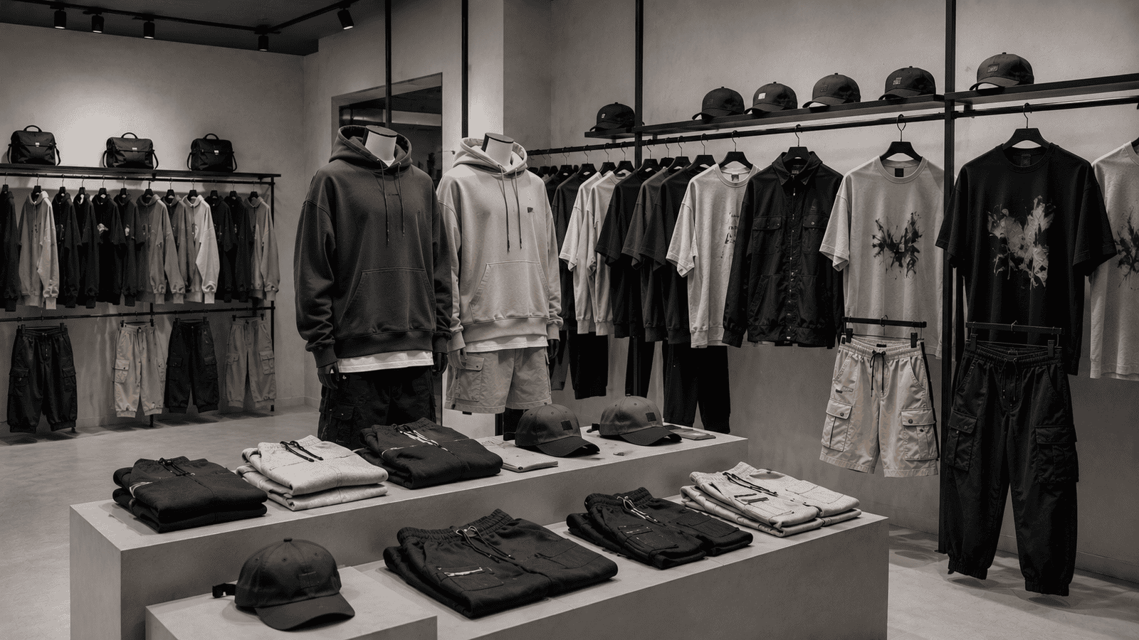 Streetwear clothing collection showroom
