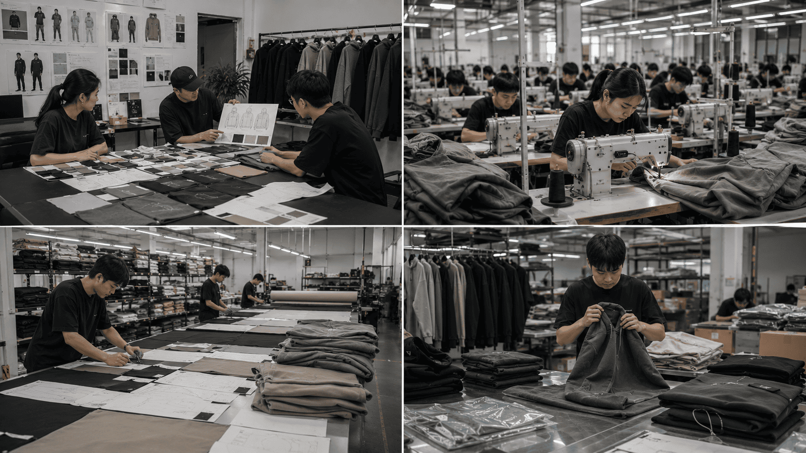 Integrated streetwear manufacturing supply chain in China including fabric sourcing, printing and garment production
