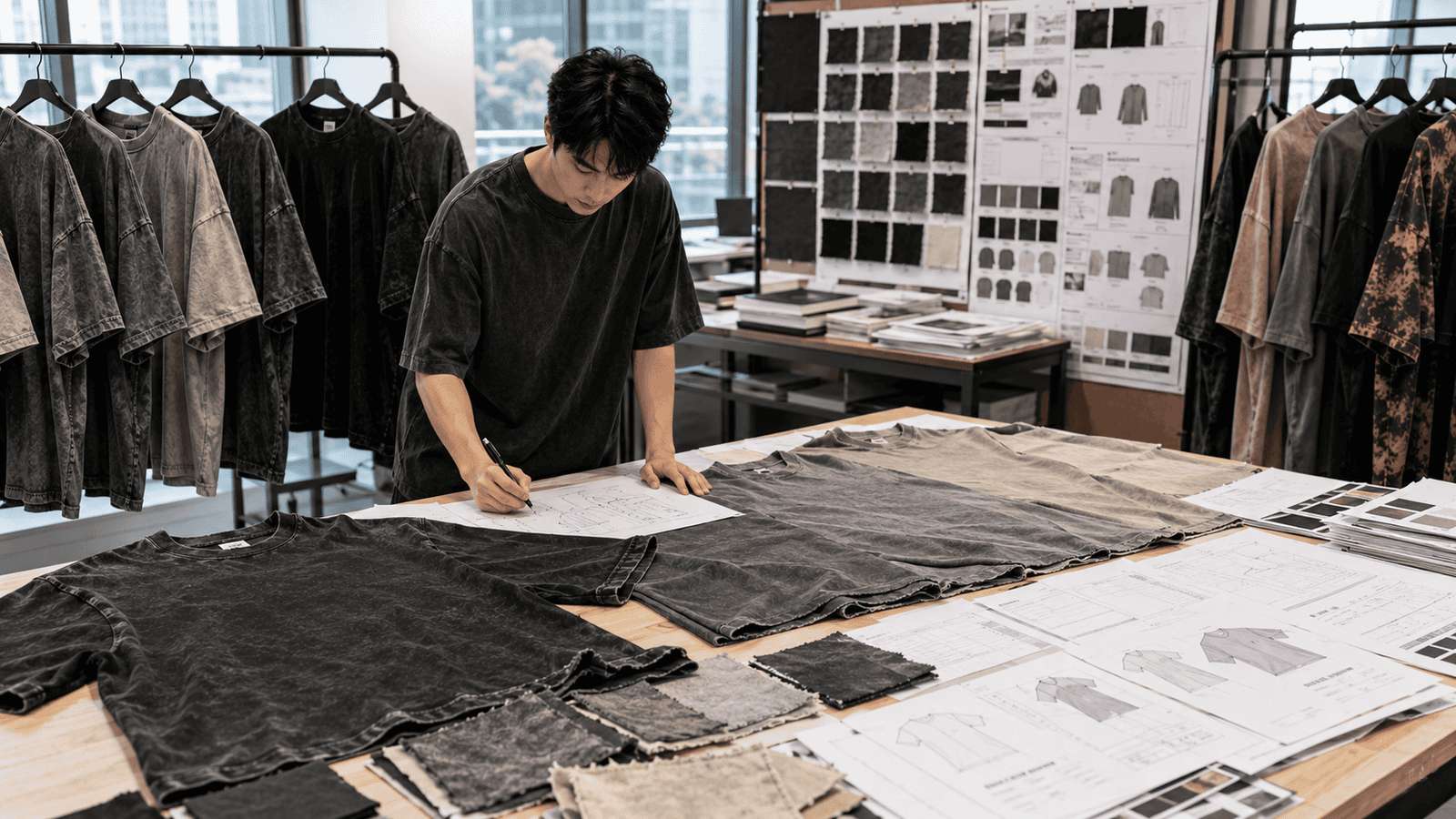 Oversized Acid Wash Fabric Selection and Fit Development