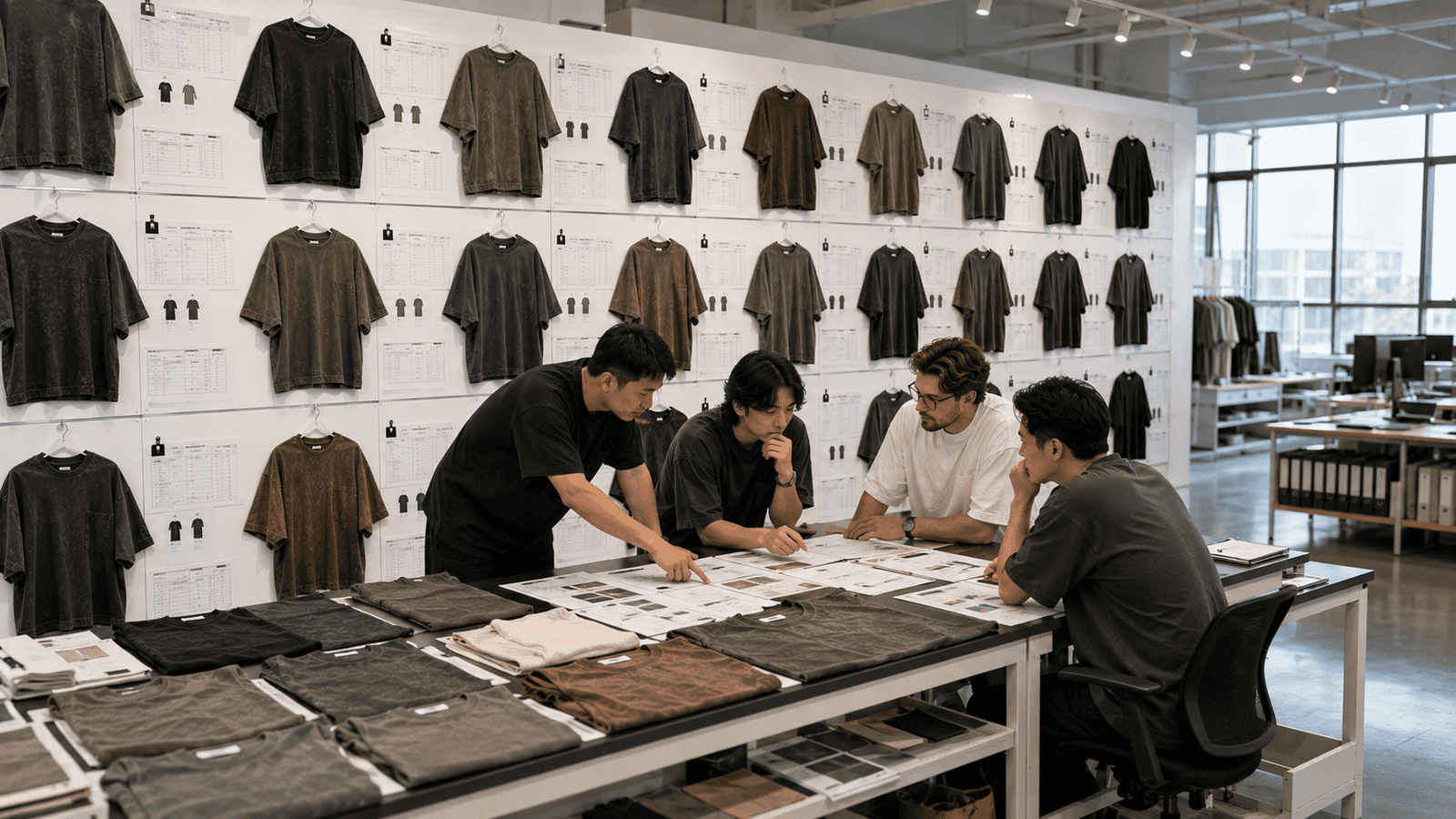 Oversized heavyweight vintage streetwear t-shirt fit development wall