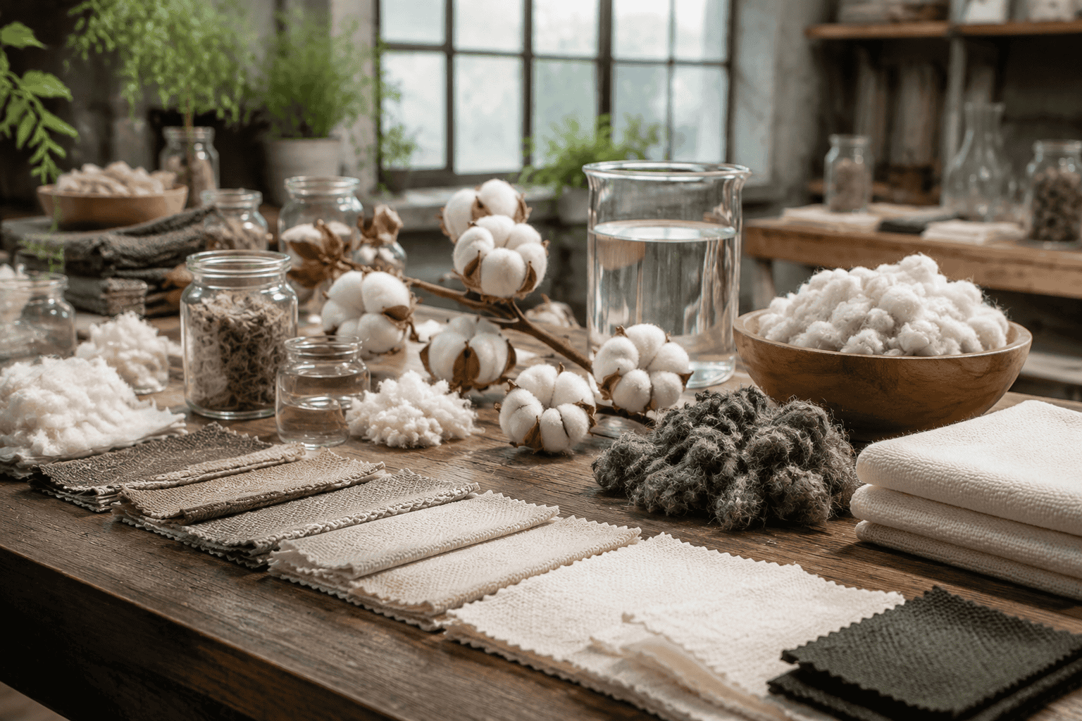 Organic cotton fabric inspection close-up