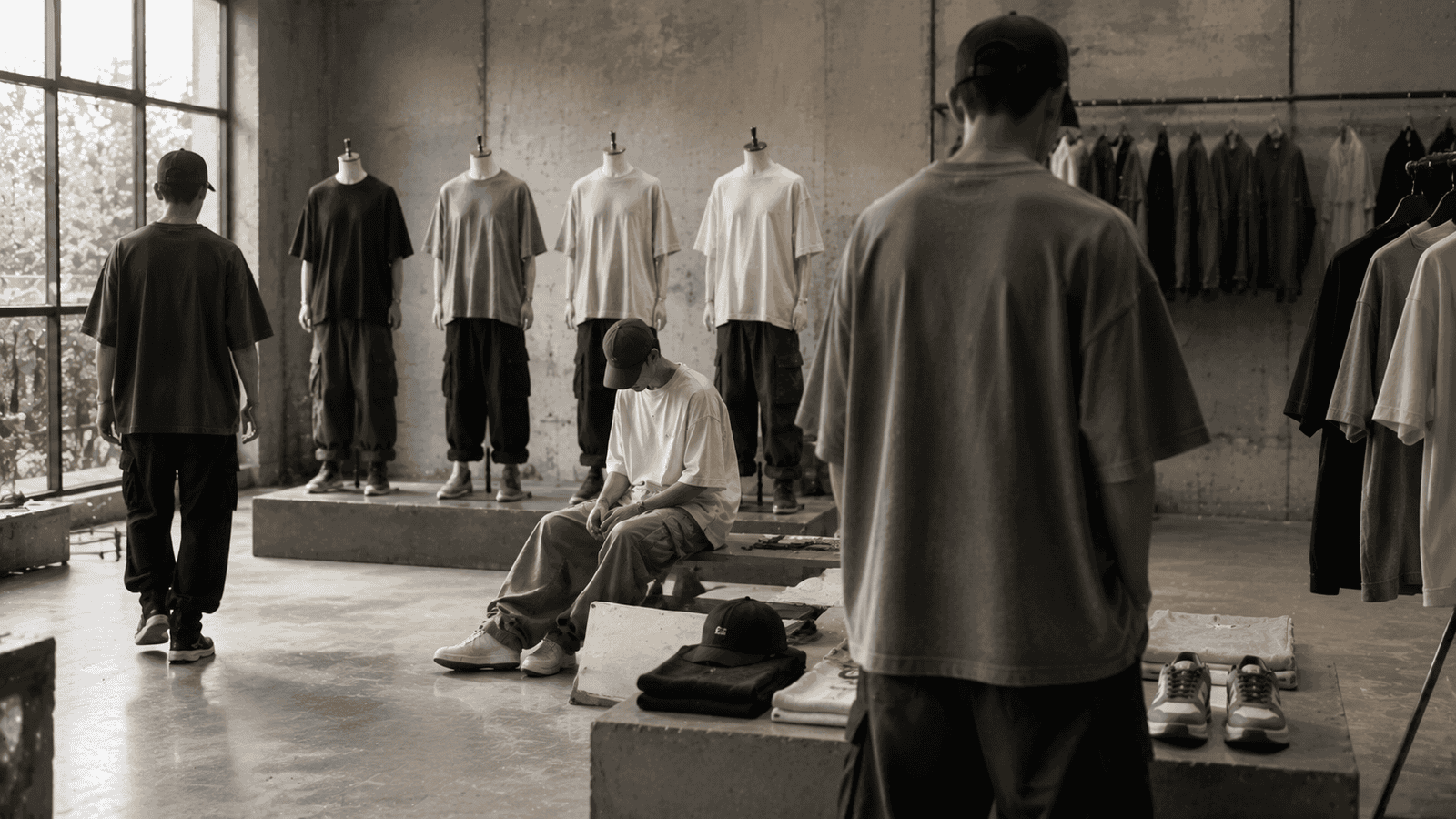 Men’s streetwear oversized T-shirt showroom concept