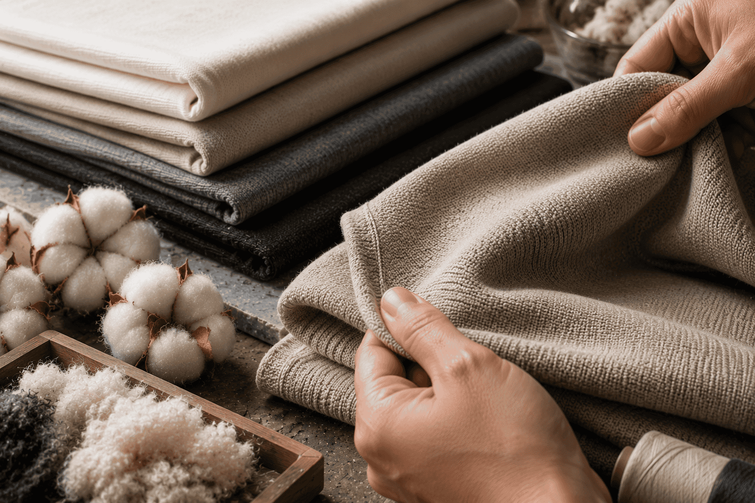 Heavyweight cotton fabric close-up texture