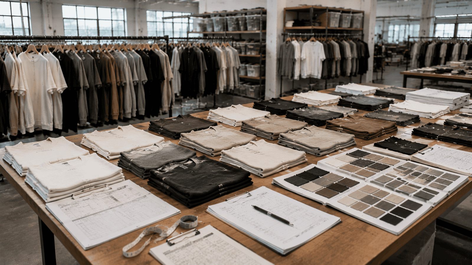Sustainable streetwear T-shirt factory inspection workspace