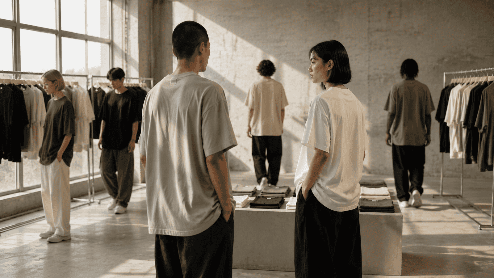 Unisex streetwear manufacturing concept showroom