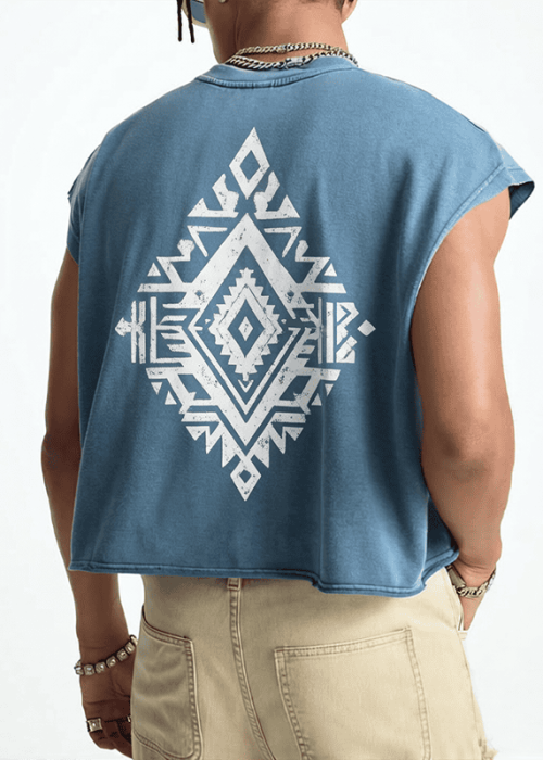Blue Cropped Muscle Tee Distressed Graphic (1)