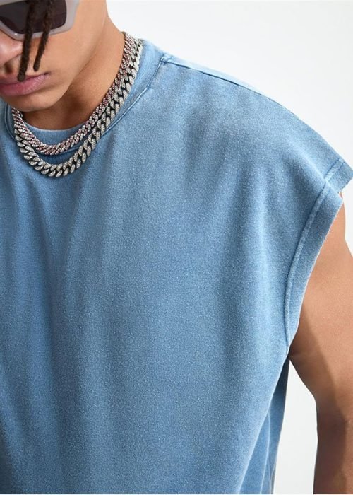 Blue Cropped Muscle Tee Distressed Graphic (1)