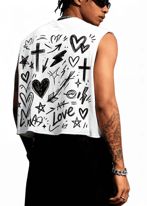 Blue Cropped Muscle Tee Distressed Graphic (2)