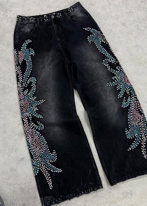 Custom Y2K Baggy Rhinestone Jeans (1)