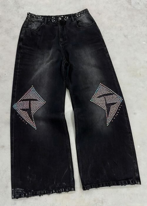 Custom Y2K Baggy Rhinestone Jeans (2)