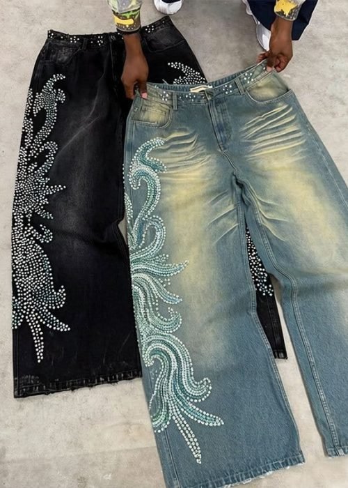 Custom Y2K Baggy Rhinestone Jeans (4)