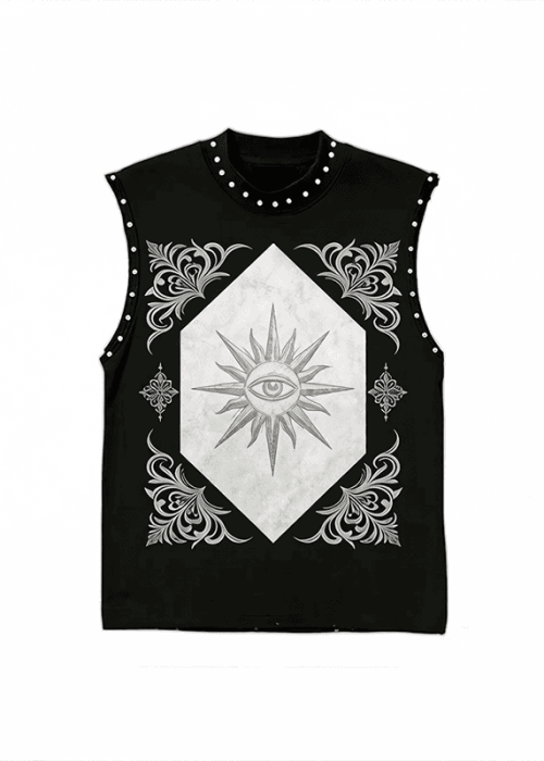 Studded Sleeveless T-Shirt Gothic Graphic (2)
