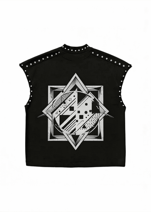 Studded Sleeveless T-Shirt Gothic Graphic (3)